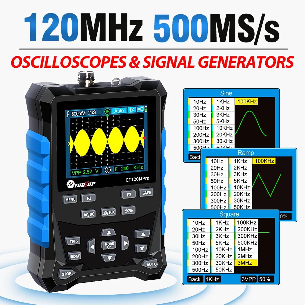 Digital Storage Oscilloscope 100Mhz - TOOLTOP ET120MPro المحمولة 120 ميجا هرتز